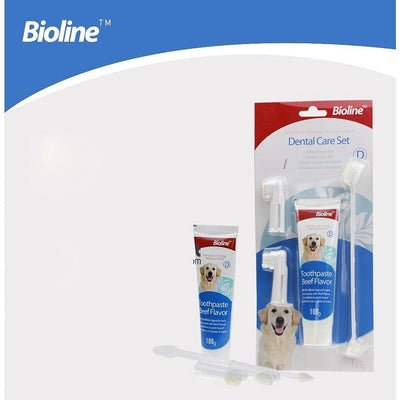Bàn Chải + Kem Đánh Răng Bioline Cho Chó Mèo - Bộ 3 Dụng Cụ Chăm Sóc Răng Miệng - Huna