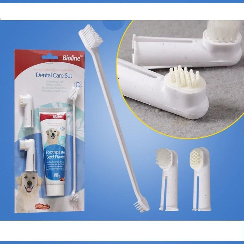 Bàn Chải + Kem Đánh Răng Bioline Cho Chó Mèo - Bộ 3 Dụng Cụ Chăm Sóc Răng Miệng - Huna
