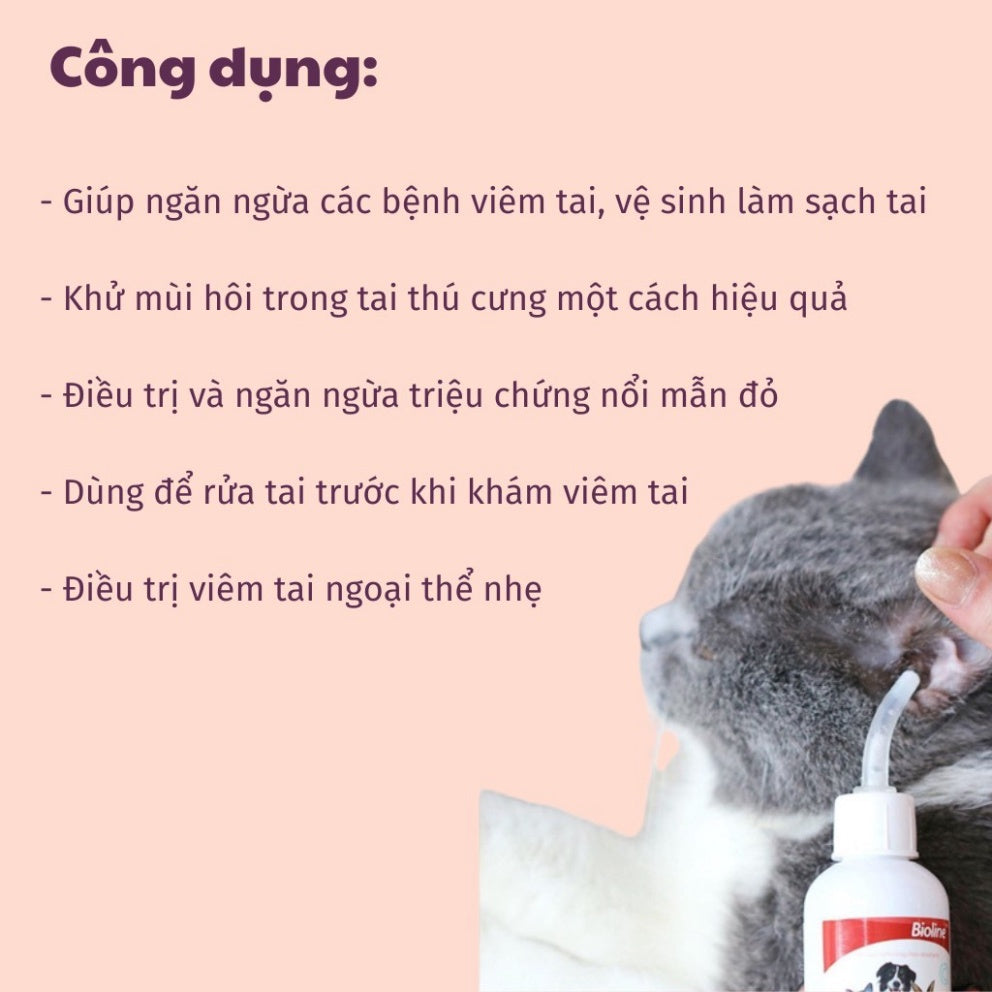 Vệ Sinh Tai Chó Mèo Bioline Ear Care Chai 50ml Làm Sạch Tai Khử Mùi Hôi Cho Thú Cưng