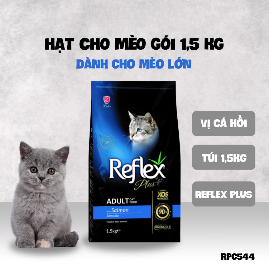 Hạt cho mèo Reflex Plus cao cấp - Protein cá hồi/gà/cừu - Hỗ trợ tiêu hóa, mèo triệt sản, da bóng mượt - Túi 1.5kg