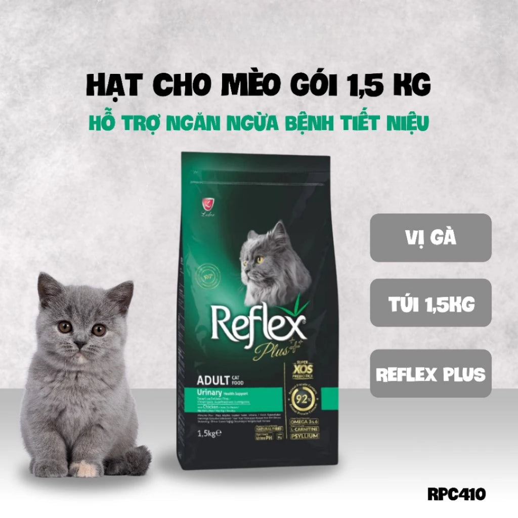 Hạt cho mèo Reflex Plus cao cấp - Protein cá hồi/gà/cừu - Hỗ trợ tiêu hóa, mèo triệt sản, da bóng mượt - Túi 1.5kg
