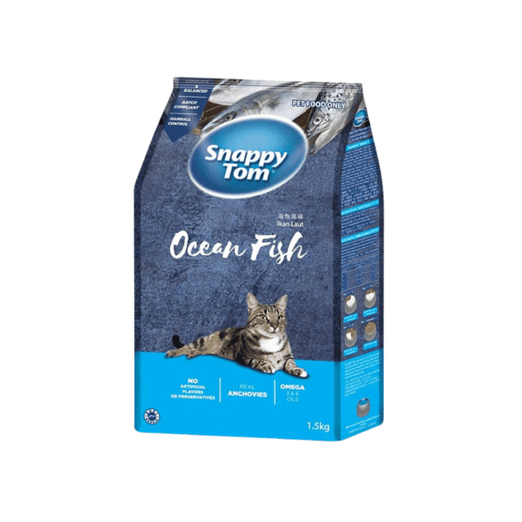 Hạt cho mèo Snappy Tom 1.5kg - Omega 3, 6, cá hồi/gà/rau củ - Hỗ trợ da lông - Huna