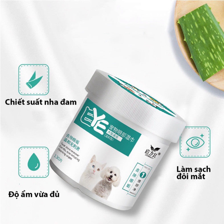Khăn ướt lau mắt và tai ố bẩn cho chó mèo từ cây Lô Hội - hộp 130 chiếc - Huna