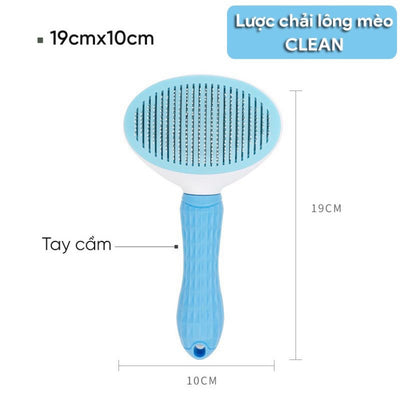 Lược chải lông CLEAN nguyên hộp chính hãng cho mèo chó có nút bấm lấy lông - Huna