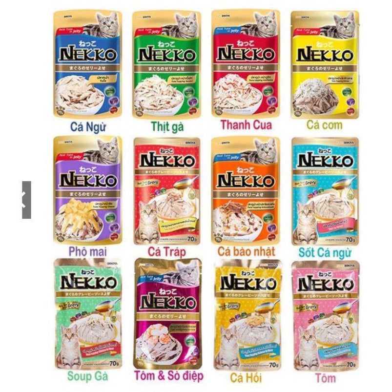 Pate Cho Mèo Nekko 70g - Thức Ăn Ướt Dinh Dưỡng, Hỗ Trợ Thị Lực & Da Lông Mượt - Nhiều Hương Vị