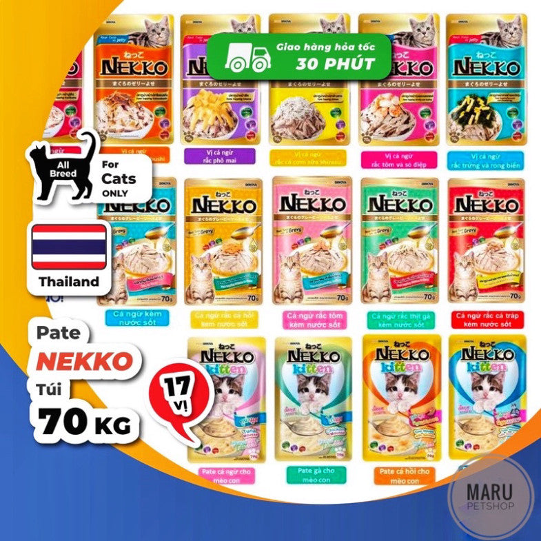 Pate Cho Mèo Nekko 70g - Thức Ăn Ướt Dinh Dưỡng, Hỗ Trợ Thị Lực & Da Lông Mượt - Nhiều Hương Vị