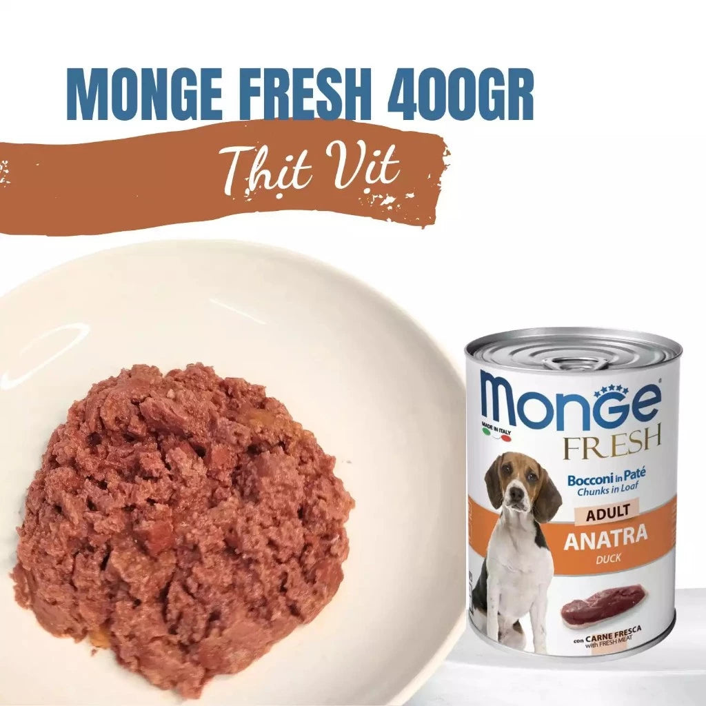 Pate cho chó cao cấp Monge 400g – Thức ăn dinh dưỡng hoàn chỉnh cho chó từ 01 tháng tuổi