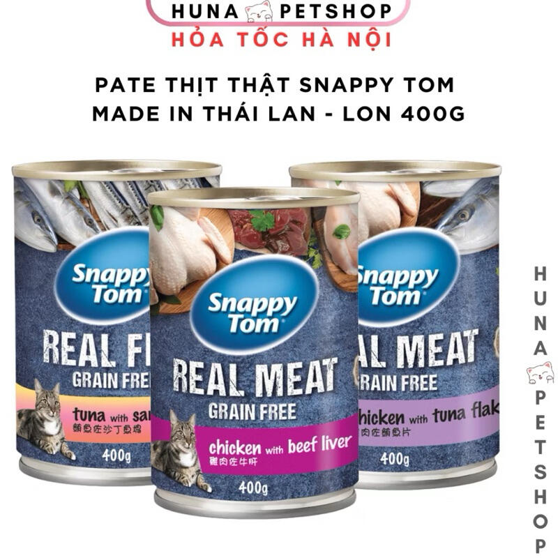 Pate Snappy Tom Lon 400g Real Fish & Real Meat - Thức Ăn Cho Mèo Snappy Tom 400g - Huna