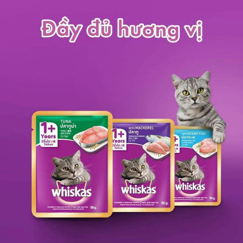 Pate Whiskas cho mèo con mèo lớn gói 80g - Huna