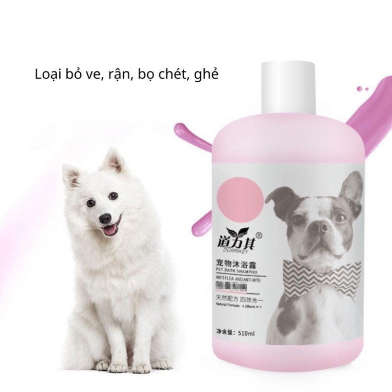 Sữa tắm cho chó mèo Dorrikey, giảm nấm ngứa, dưỡng ẩm, trừ ve rận, bao thơm, sạch 510ml - Huna