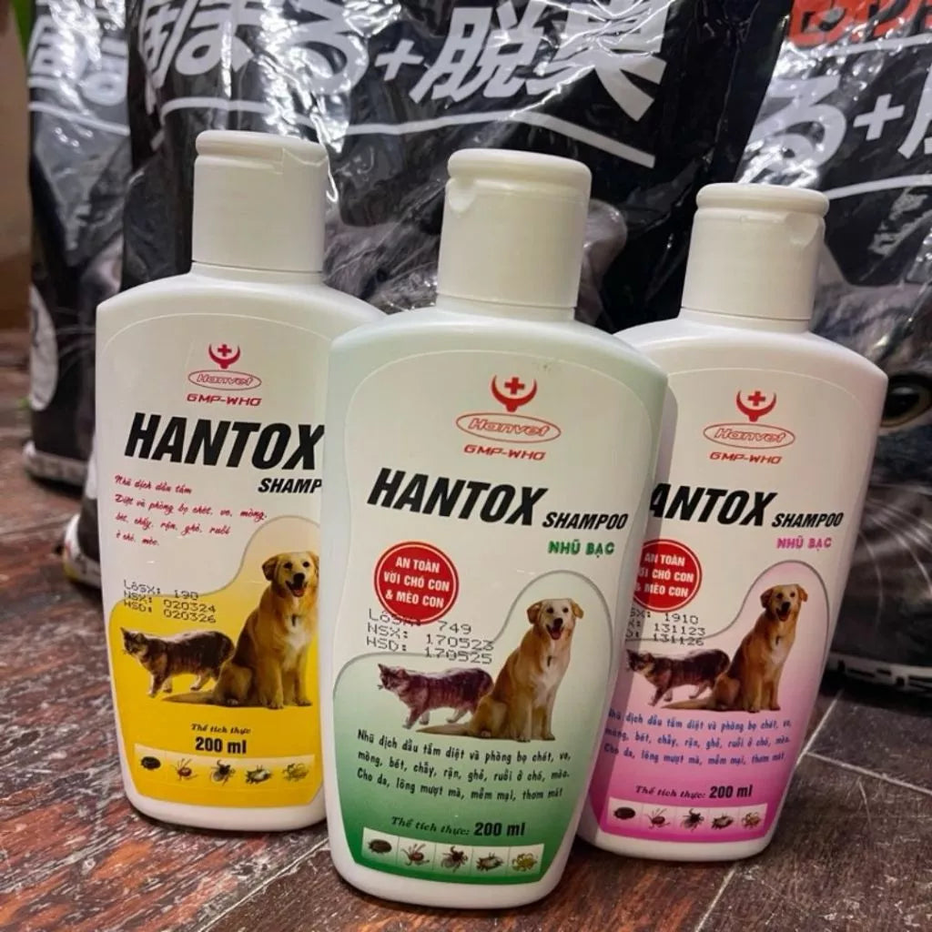 Sữa Tắm Trị Ve Rận Bọ Chét Chó Mèo Hantox Hanvet - Diệt Ký Sinh Trùng, Dưỡng Lông 200ml
