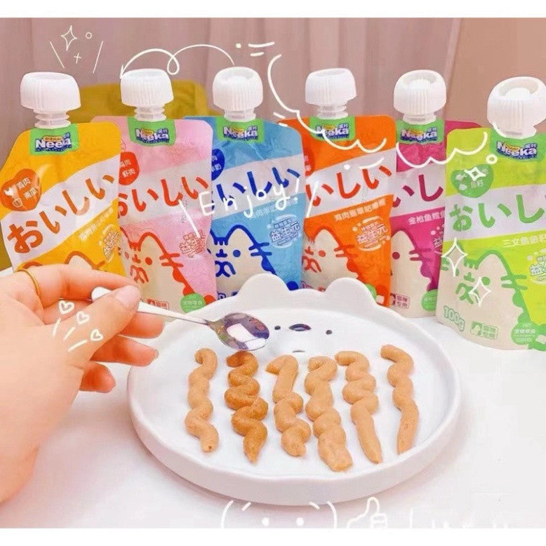 Súp thưởng nắp vặn Neeka 6 hương vị gói 100g cho mèo - Huna