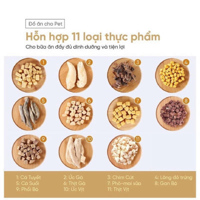 Thức ăn đông khô cho thú cưng - Hỗn hợp thịt, gan, trứng, cá sấy khô cho chó mèo 660g - Huna