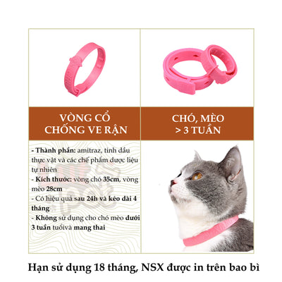 Vòng Cổ Chống Ve Rận Bọ Chét Cho Chó Mèo - Hiệu Quả 4 Tháng, Loại Bỏ Ký Sinh Trùng, Thoải Mái Khi Sử Dụng - Huna