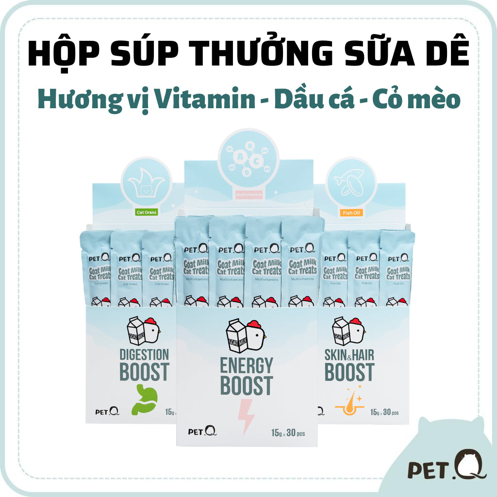 (Hộp 30 thanh) Súp thưởng cho mèo PetQ, Súp thưởng sữa dê cao cấp, Vitamin, Dầu cá, Cỏ mèo, Dinh dưỡng, Mọi độ tuổi, 1