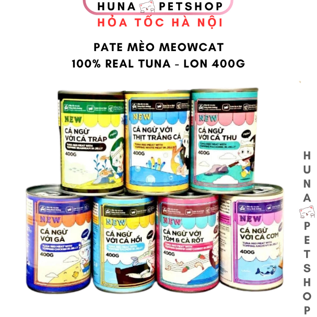 Combo 5 lon Pate cho mèo Meowcat - Thức Ăn Dinh Dưỡng Cao Cấp Cho Mèo - Lon 400g - Huna