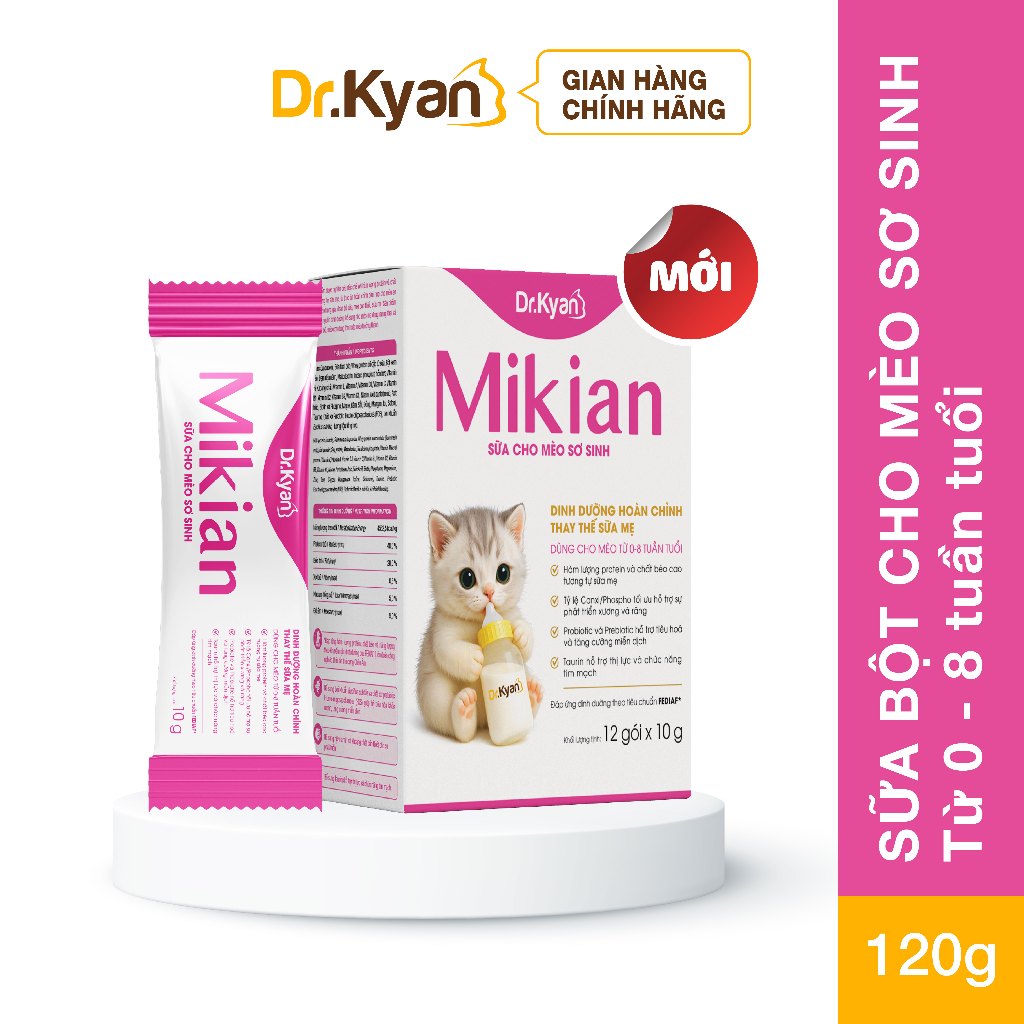 Sữa dinh dưỡng Mikian Dr.kyan cho mèo con sơ sinh – Hỗ trợ tiêu hóa, tăng đề kháng - Hộp 120gr