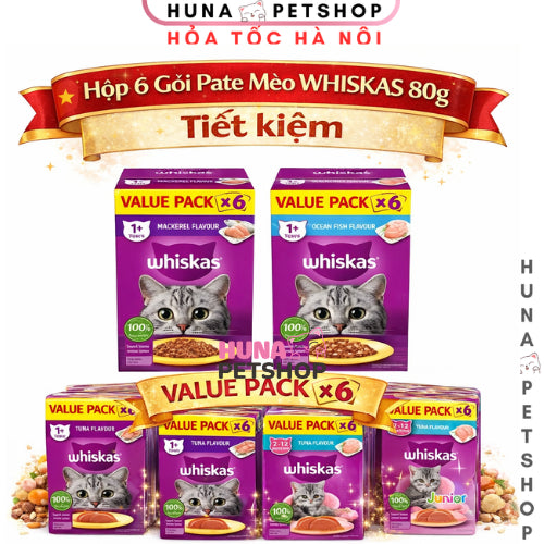 Pate mèo Whiskas 80g - Hộp 6 gói hãng Tiết kiệm