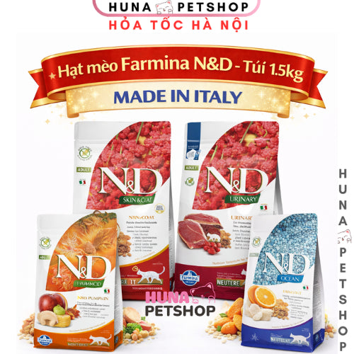 Hạt mèo Farmina N&D Prime Cao Cấp 1.5kg – Công Thức Tự Nhiên, Không Ngũ Cốc – Huna