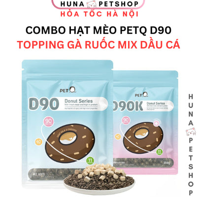 Thức ăn hạt cho mèo PetQ, Hạt Donut D90 PetQ mọi tuổi mèo, Nhân ruốc gà Topping gà sấy, 40% protein, 90% thịt & dầu