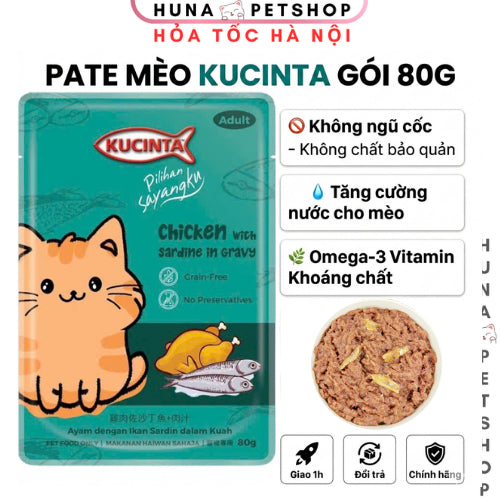 Pate Kucinta Gói 80g Cho Mèo Trưởng Thành - Thức Ăn Ướt Dinh Dưỡng Từ Thái Lan