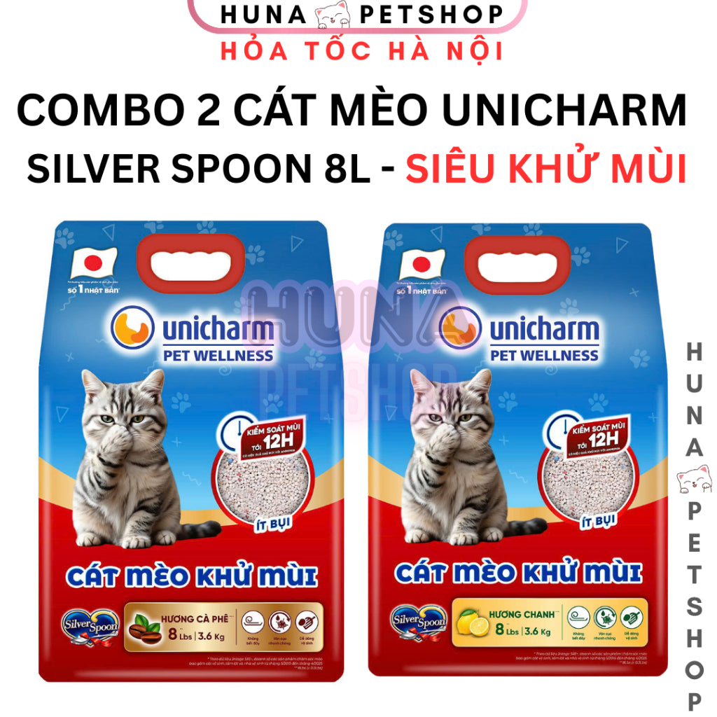 Cát mèo khử mùi Unicharm Silver Spoon, siêu ít bụi