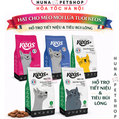 Thức Ăn Hạt Cho Mèo Mọi Lứa Tuổi Keos Túi 1.5kg – Hỗ Trợ Tiết Niệu & Tiêu Búi Lông – huna