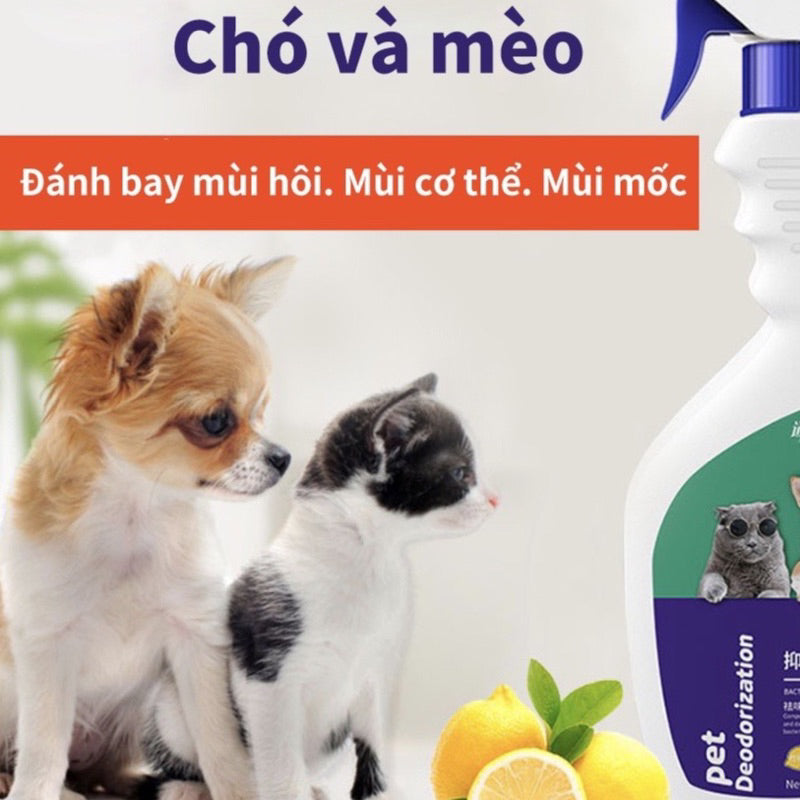 Xịt khử mùi chanh cho thú cưng 500ml - khử mùi, kháng khuẩn hiệu quả, phù hợp chuồng thú cưng, không gây kích ứng - Huna