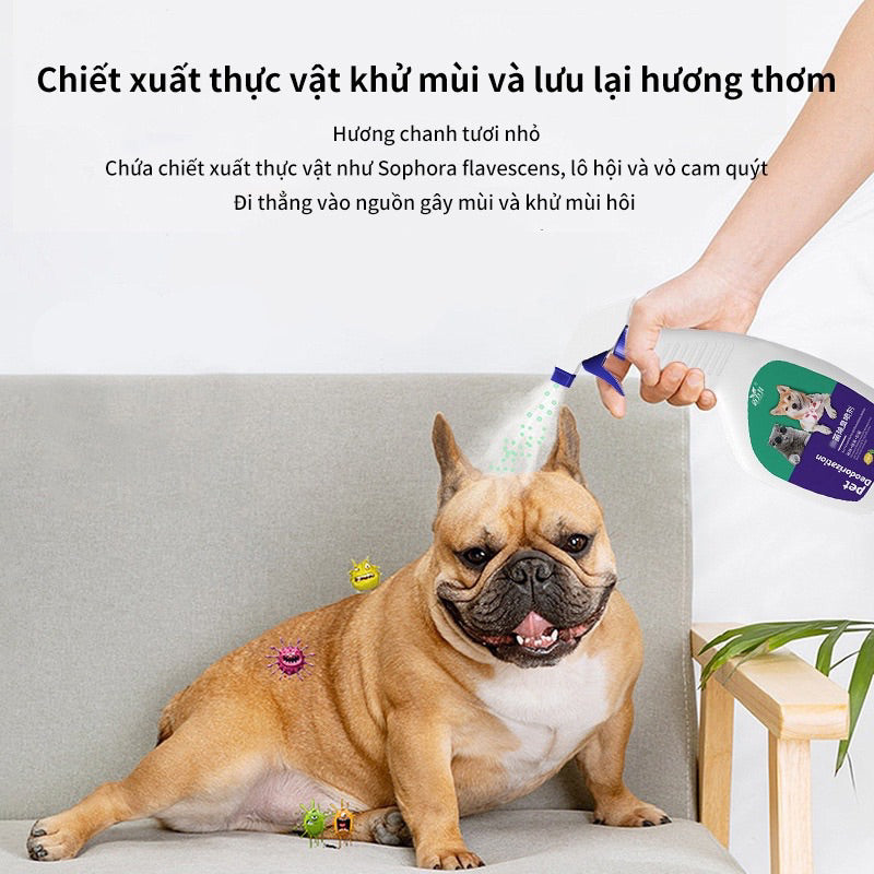 Xịt khử mùi chanh cho thú cưng 500ml - khử mùi, kháng khuẩn hiệu quả, phù hợp chuồng thú cưng, không gây kích ứng - Huna