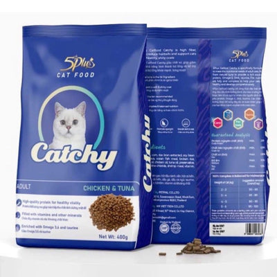 Hạt CATCHY thức ăn dành cho MÈO LỚN vị gà với cá ngừ gói 400g - Huna