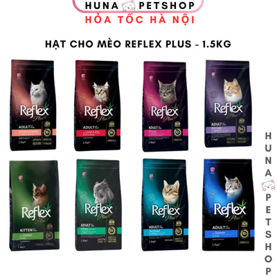 Hạt cho mèo Reflex Plus cao cấp - Protein cá hồi/gà/cừu - Hỗ trợ tiêu hóa, mèo triệt sản, da bóng mượt - Túi 1.5kg