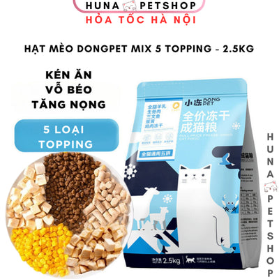 Hạt mèo DONGPET - thức ăn khô cho mèo mix thịt đông khô cao cấp, chuyên cho mèo kén ăn, vỗ béo, tăng nọng