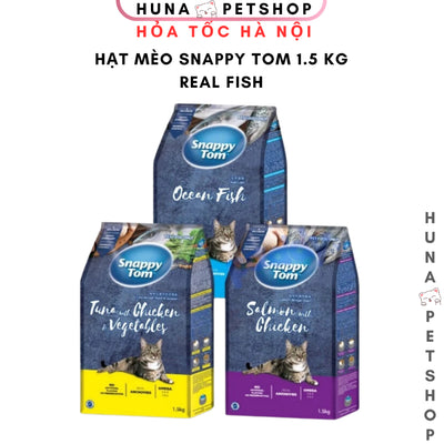 Hạt cho mèo Snappy Tom 1.5kg - Omega 3, 6, cá hồi/gà/rau củ - Hỗ trợ da lông - Huna