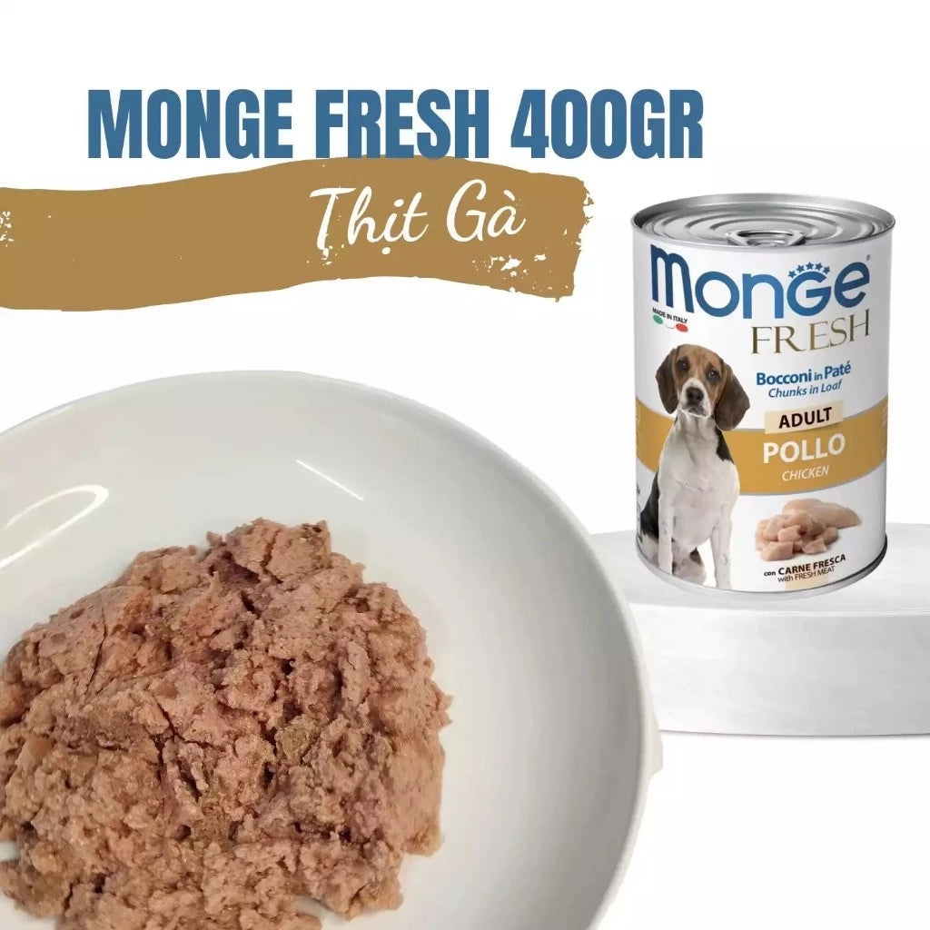 Pate cho chó cao cấp Monge 400g – Thức ăn dinh dưỡng hoàn chỉnh cho chó từ 01 tháng tuổi