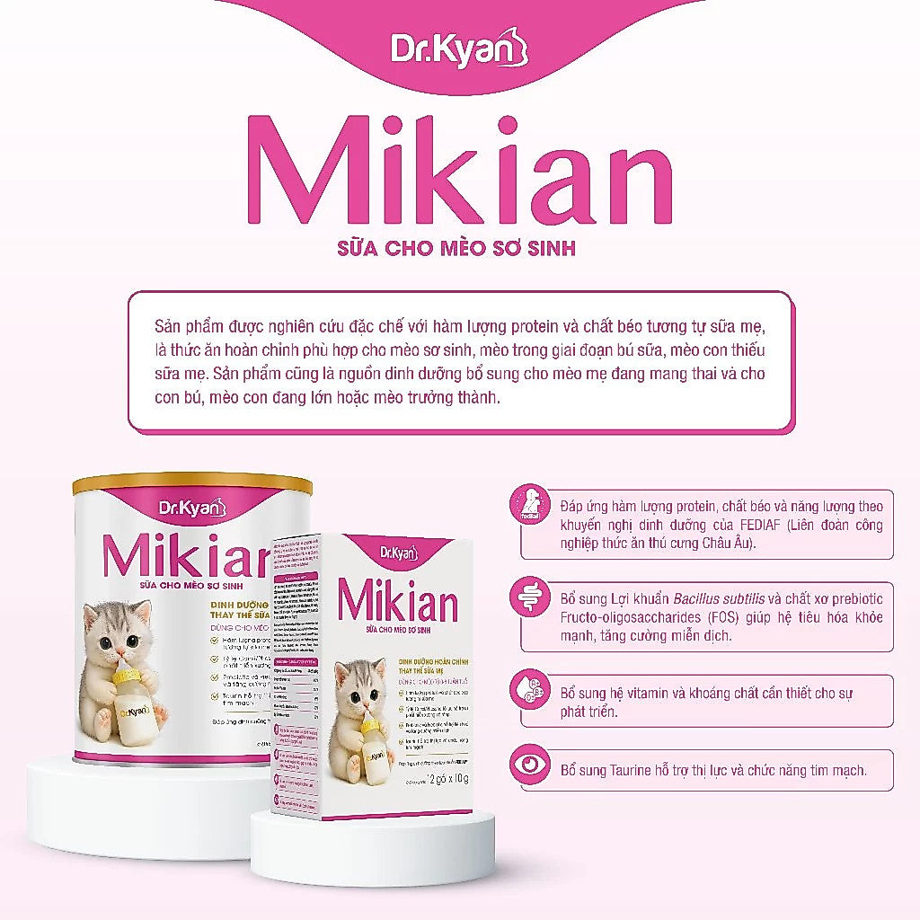 Sữa Bột Dinh Dưỡng Mikian Dr.Kyan Cho Mèo Con Sơ Sinh Lon 250gr - Hỗ Trợ Tiêu Hóa, Tăng Sức Đề Kháng