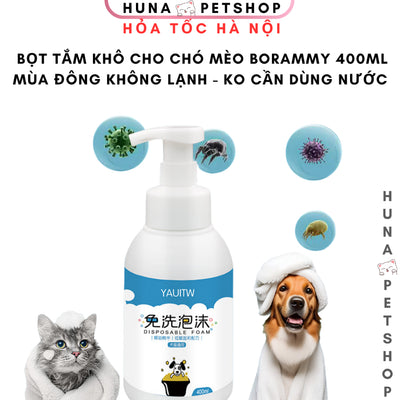 Sữa tắm khô dạng bọt tắm cho chó mèo Borammy - 400ml