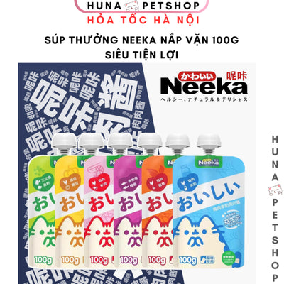 Súp thưởng nắp vặn Neeka 6 hương vị gói 100g cho mèo - Huna