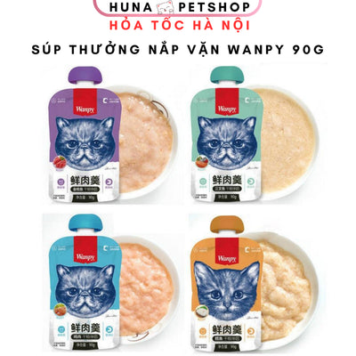 Súp thưởng Wanpy 90g - súp thưởng nắp vặn Wanpy cho mèo - Huna