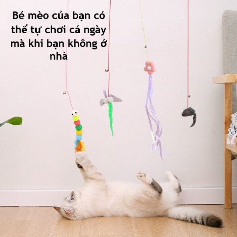 Đồ chơi gắn tường tự chơi có dây đàn hồi cho mèo - Sâu gắn tường có chuông cho chó mèo - Huna
