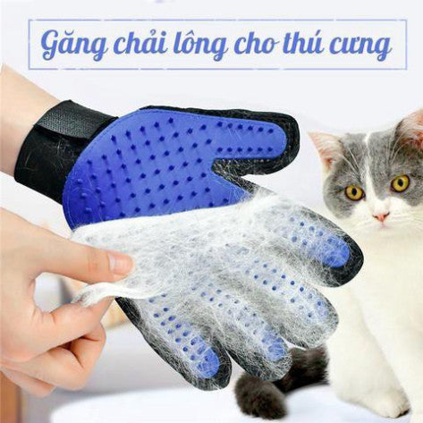 Găng tay lấy lông rụng tắm chó mèo True Touch - chải lông tránh rối massage cho thú cưng