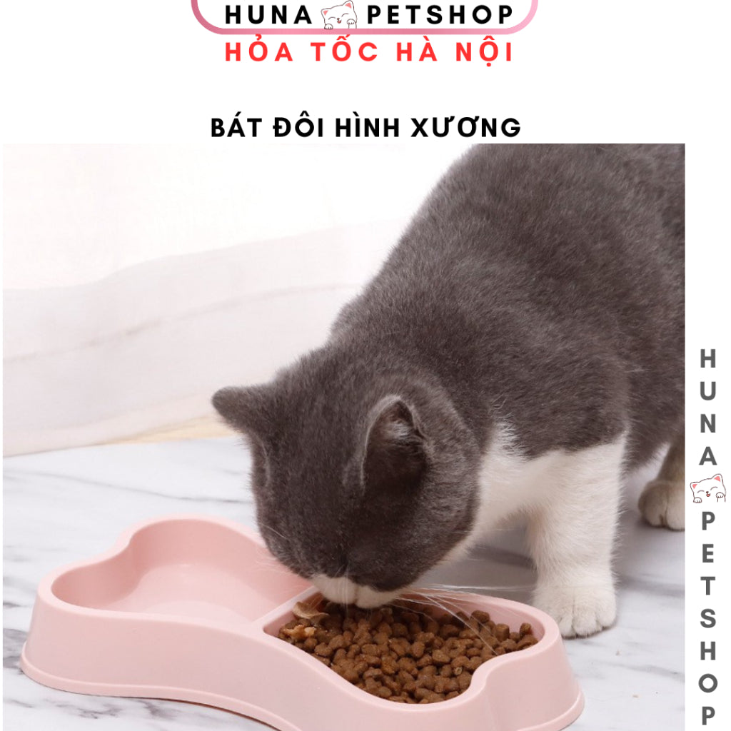 Bát Đôi Hình Xương Đựng Thức Ăn & Nước Uống Cho Chó Mèo - Huna