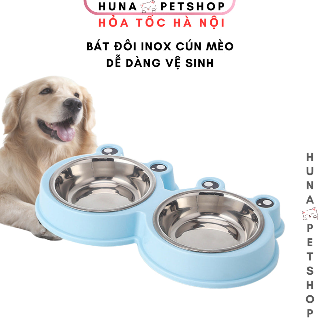 Bát Ăn Đôi Hình Ếch Kèm Bát Inox Dành Cho Chó Mèo – Tiện Lợi, An Toàn, Dễ Dàng Vệ Sinh