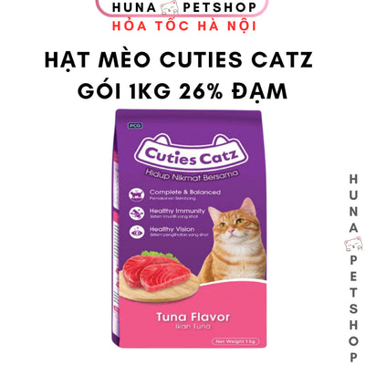 Thức Ăn Hạt Cho Mèo Cuties Catz Gói 1Kg 26% Đạm, Hạt Mèo Dinh Dưỡng - Huna