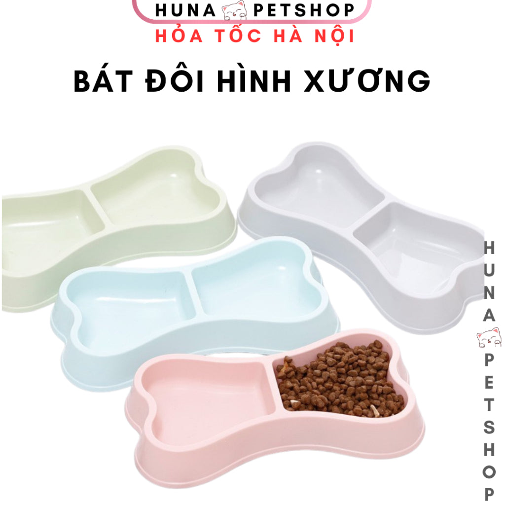 Bát Ăn Đôi Hình Xương Cho Chó Mèo - Chất Liệu Nhựa Cao Cấp, An Toàn Cho Thú Cưng