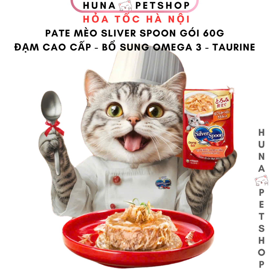 Combo 10 gói Pate Ướt Silver Spoon Cho Mèo 60g – Huna