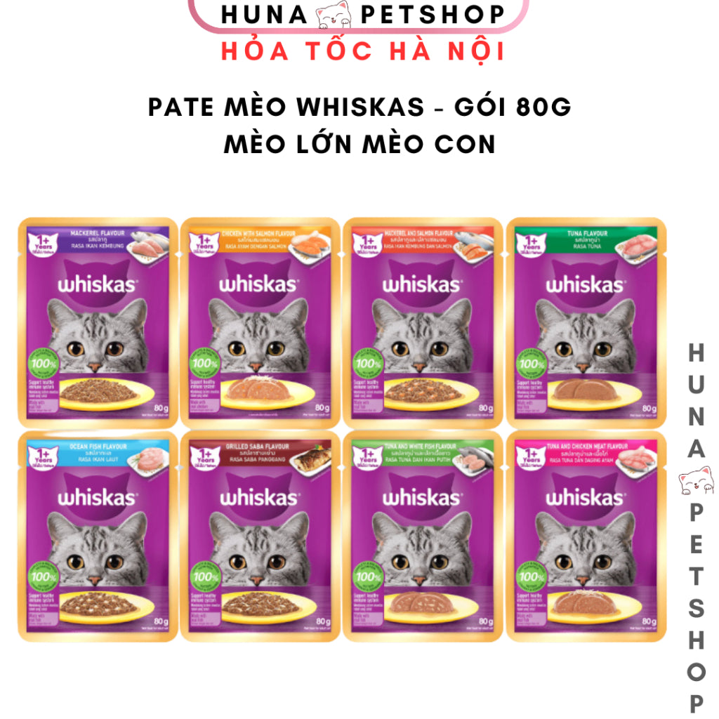 Pate mèo Whiskas cho mèo con mèo lớn gói 80g - Huna