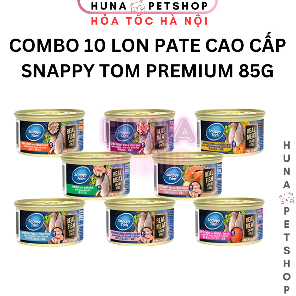 COMBO 10 lon Pate Cao Cấp Cho Mèo Snappy Tom Premium 85g - Dành cho mèo lớn, mèo con – Huna