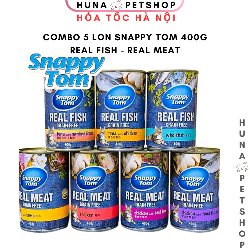[COMBO 5 LON] Pate Snappy Tom cho mèo  – Lon 400gr - Huna