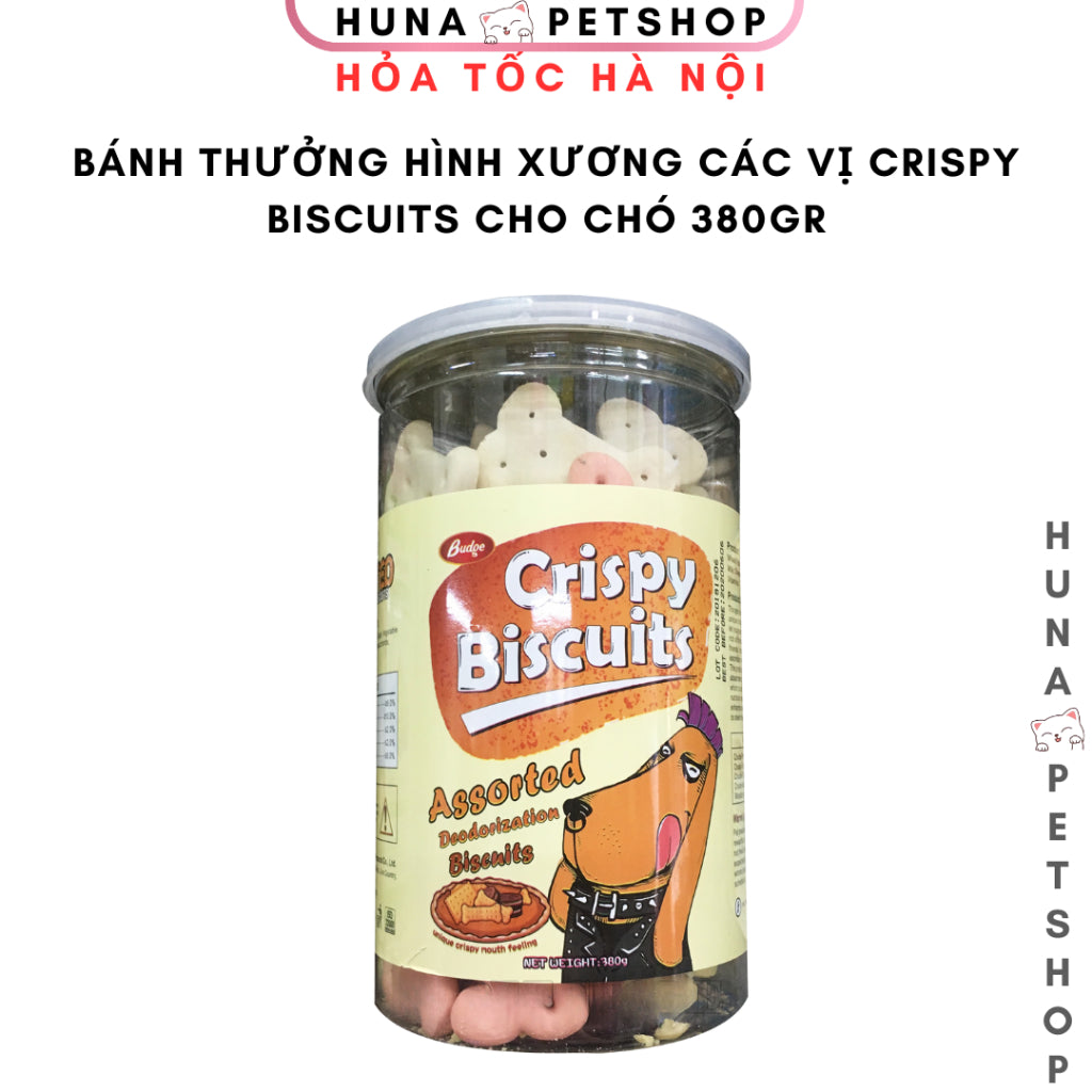 Bánh Thưởng Hình Xương Crispy Biscuits Cho Chó – Giòn Ngon, Dễ Tiêu, Giảm Mùi Hôi Phân – 380g – Huna