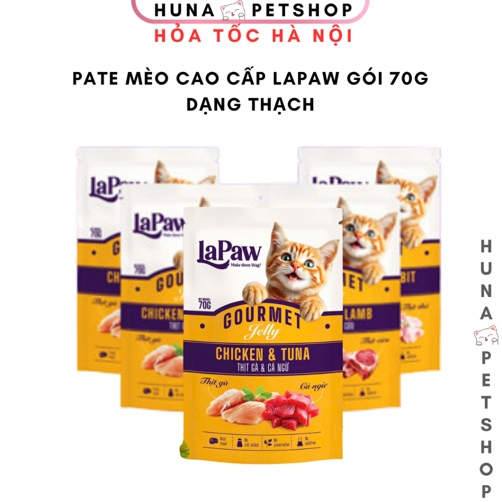 LaPaw Pate gói thịt thật dạng thạch cho mèo thèm ăn mọi lứa tuổi 70G